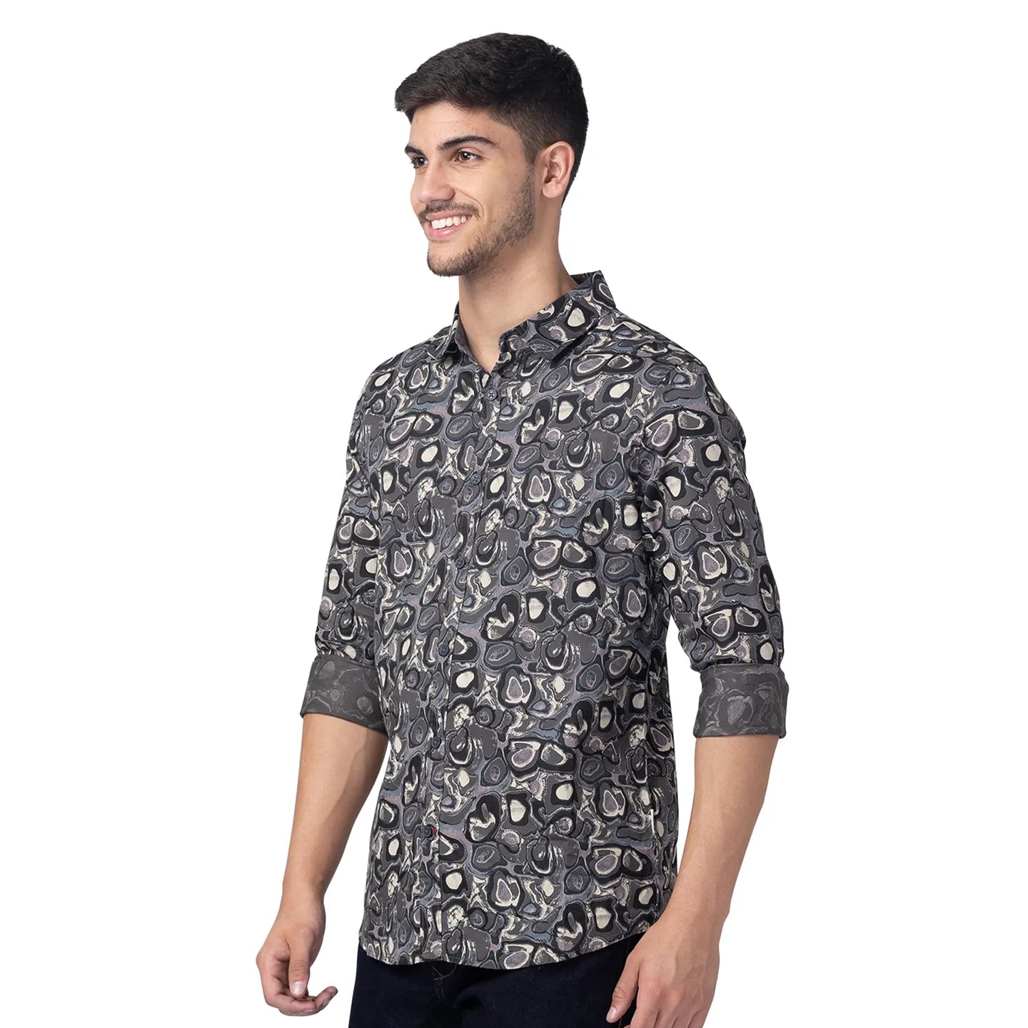 Grey Slim Straight Fit Regular Collar Long Sleeves Cotton Men's Shirt by Being Human Clothing