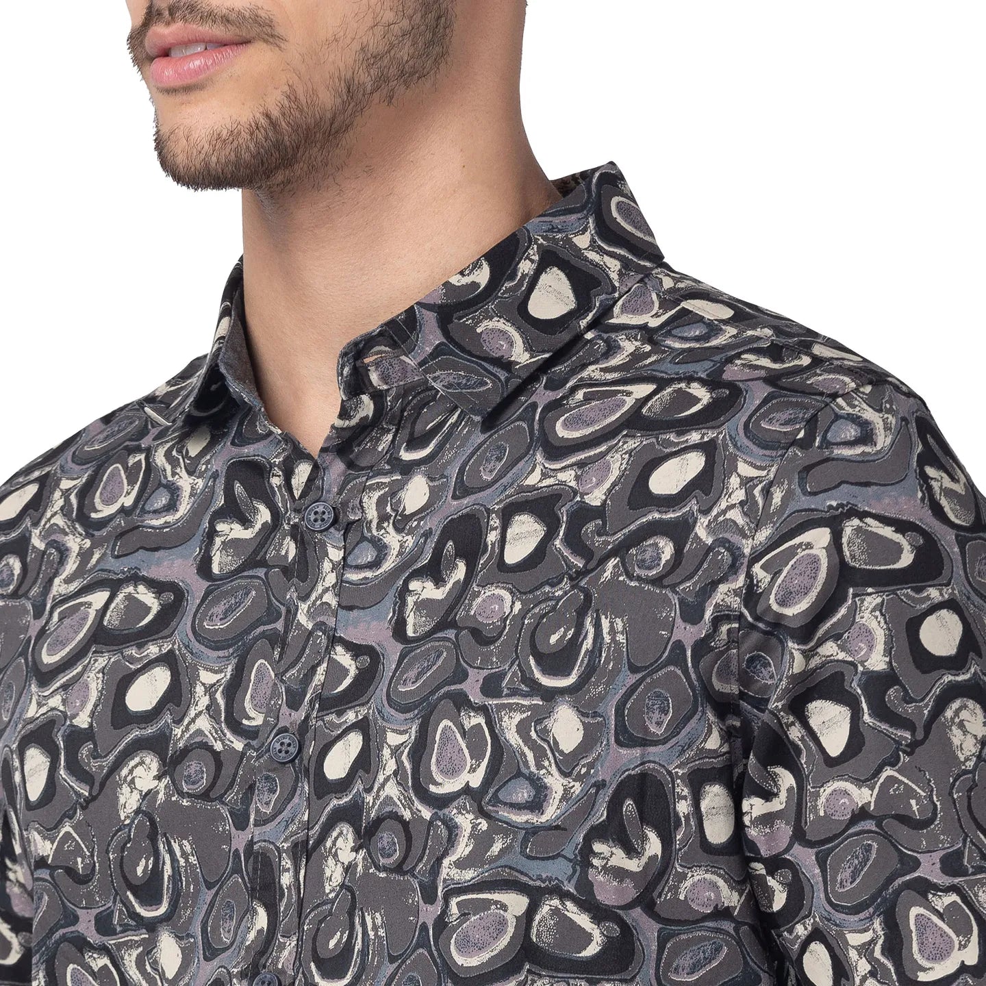 Grey Slim Straight Fit Regular Collar Long Sleeves Cotton Men's Shirt by Being Human Clothing