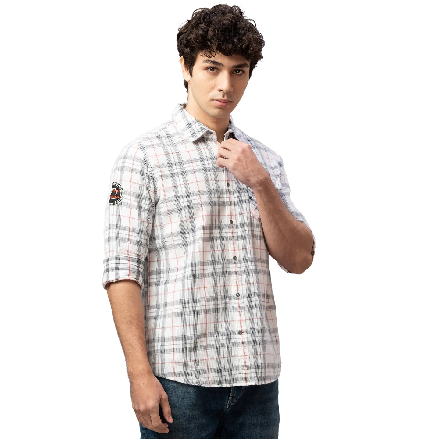 White Slim Straight Fit Regular Collar Long Sleeves Cotton Men's Shirt by Being Human Clothing