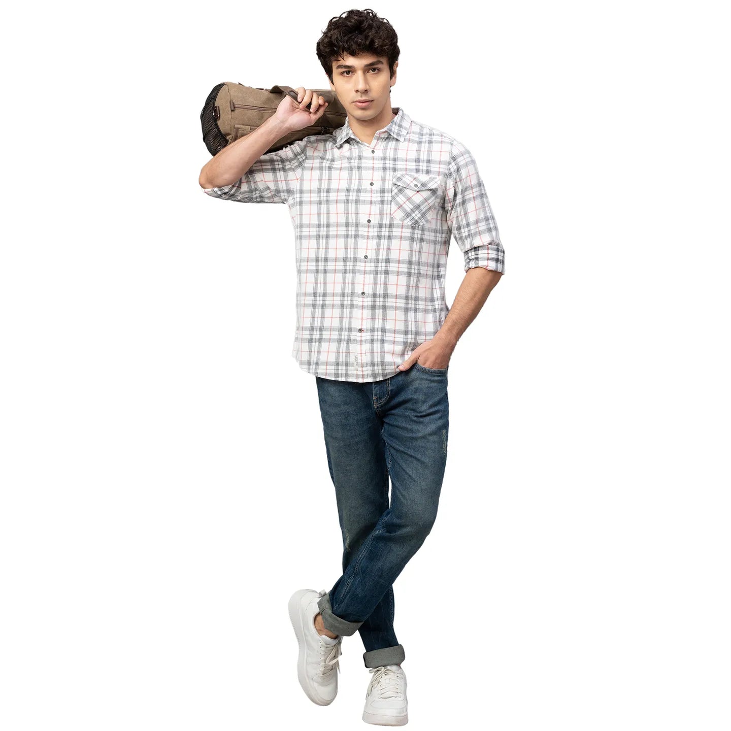 White Slim Straight Fit Regular Collar Long Sleeves Cotton Men's Shirt by Being Human Clothing