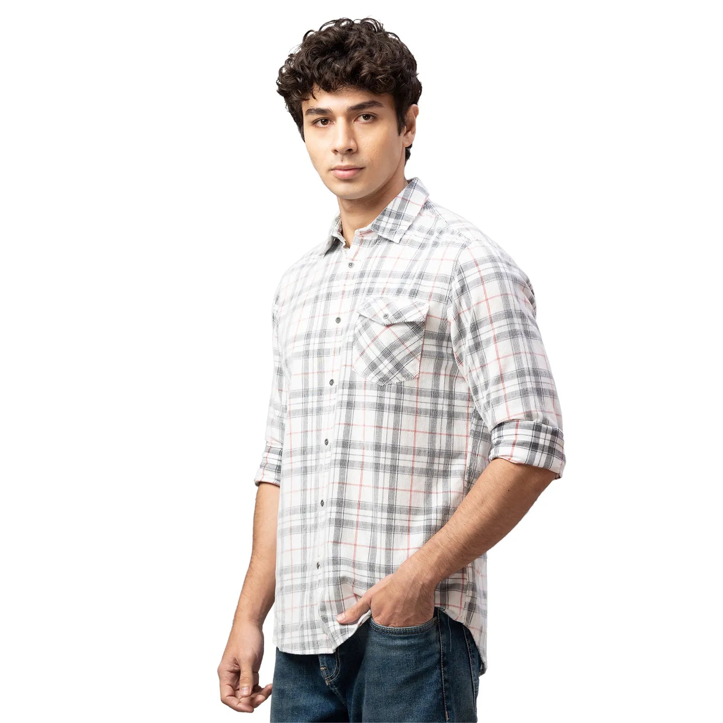 White Slim Straight Fit Regular Collar Long Sleeves Cotton Men's Shirt by Being Human Clothing