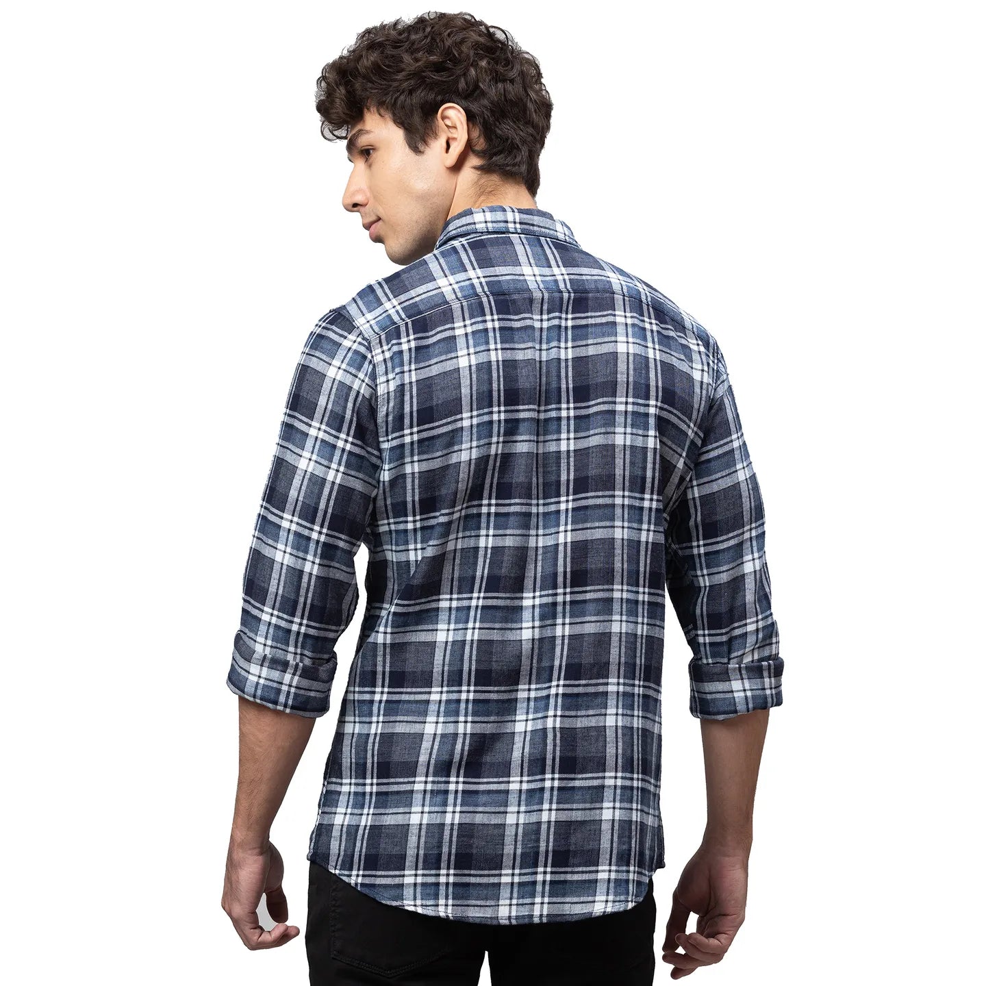 Blue Slim Straight Fit Regular Collar Long Sleeves Cotton Men's Shirt by Being Human Clothing