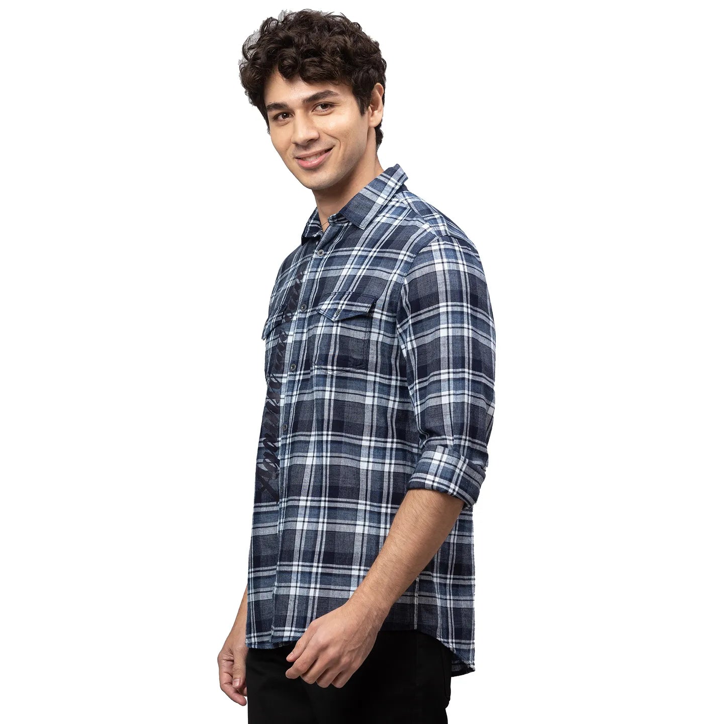 Blue Slim Straight Fit Regular Collar Long Sleeves Cotton Men's Shirt by Being Human Clothing