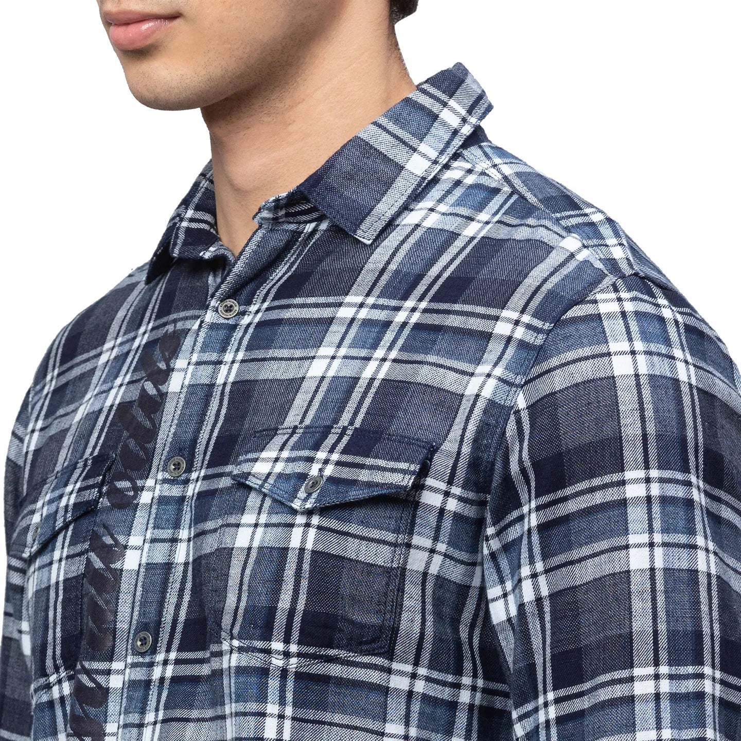 Blue Slim Straight Fit Regular Collar Long Sleeves Cotton Men's Shirt by Being Human Clothing