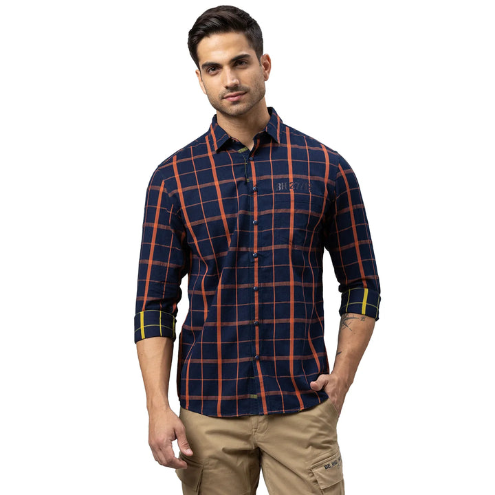 Navy Slim Fit Regular Collar Men's Shirt by Being Human Clothing