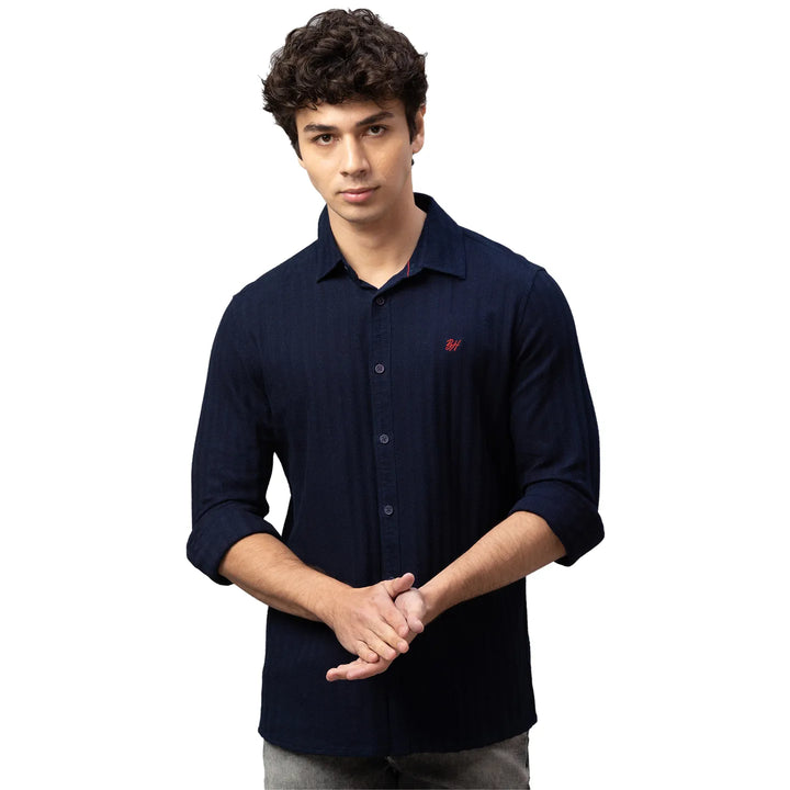 Navy Slim Fit Regular Collar Men's Shirt by Being Human Clothing
