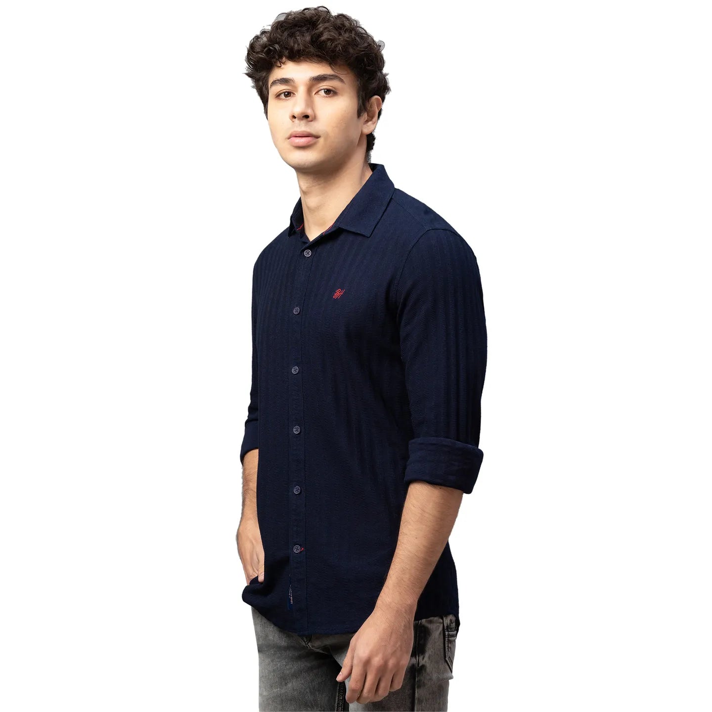 Being Human Clothing Men Slim Fit Collared Shirts-Navy