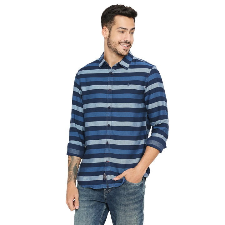 Navy Slim Fit Regular Collar Men's Shirt by Being Human Clothing