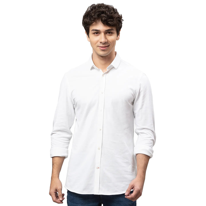 White Slim Straight Fit Regular Collar Long Sleeves Cotton Men's Shirt by Being Human Clothing