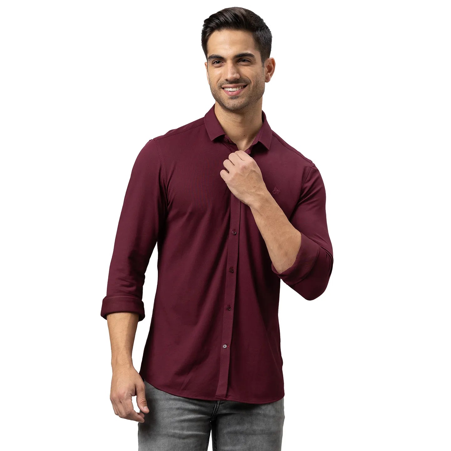 Being Human Clothing Men Slim Fit Collared Shirts-Wine