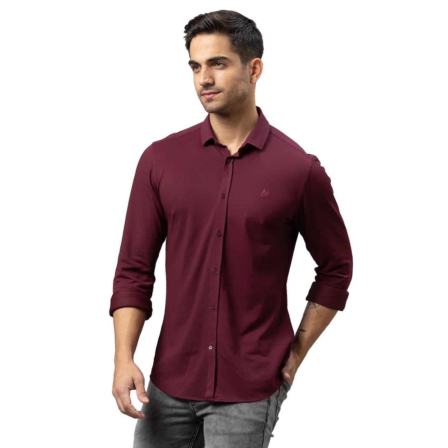 Being Human Clothing Men Slim Fit Collared Shirts-Wine