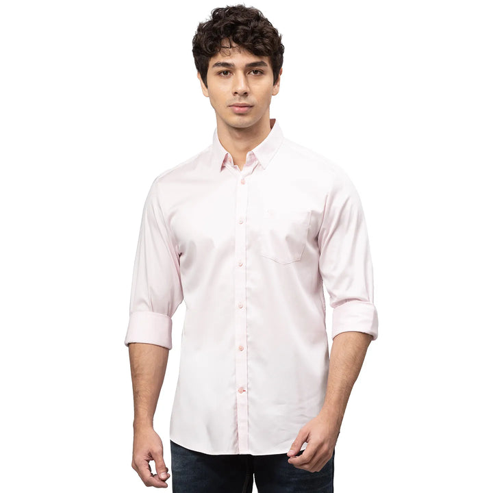 Pink Slim Straight Fit Regular Collar Long Sleeves Cotton Men's Shirt by Being Human Clothing
