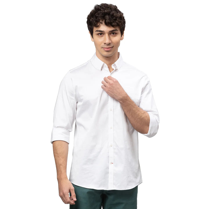 White Slim Straight Fit Regular Collar Long Sleeves Cotton Men's Shirt by Being Human Clothing