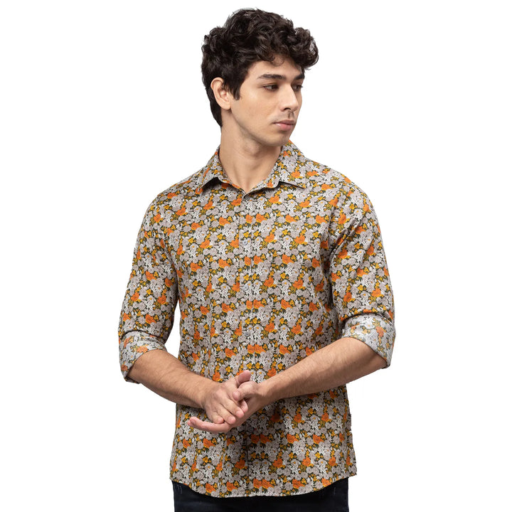 Yellow Slim Straight Fit Regular Collar Long Sleeves Cotton Men's Shirt by Being Human Clothing