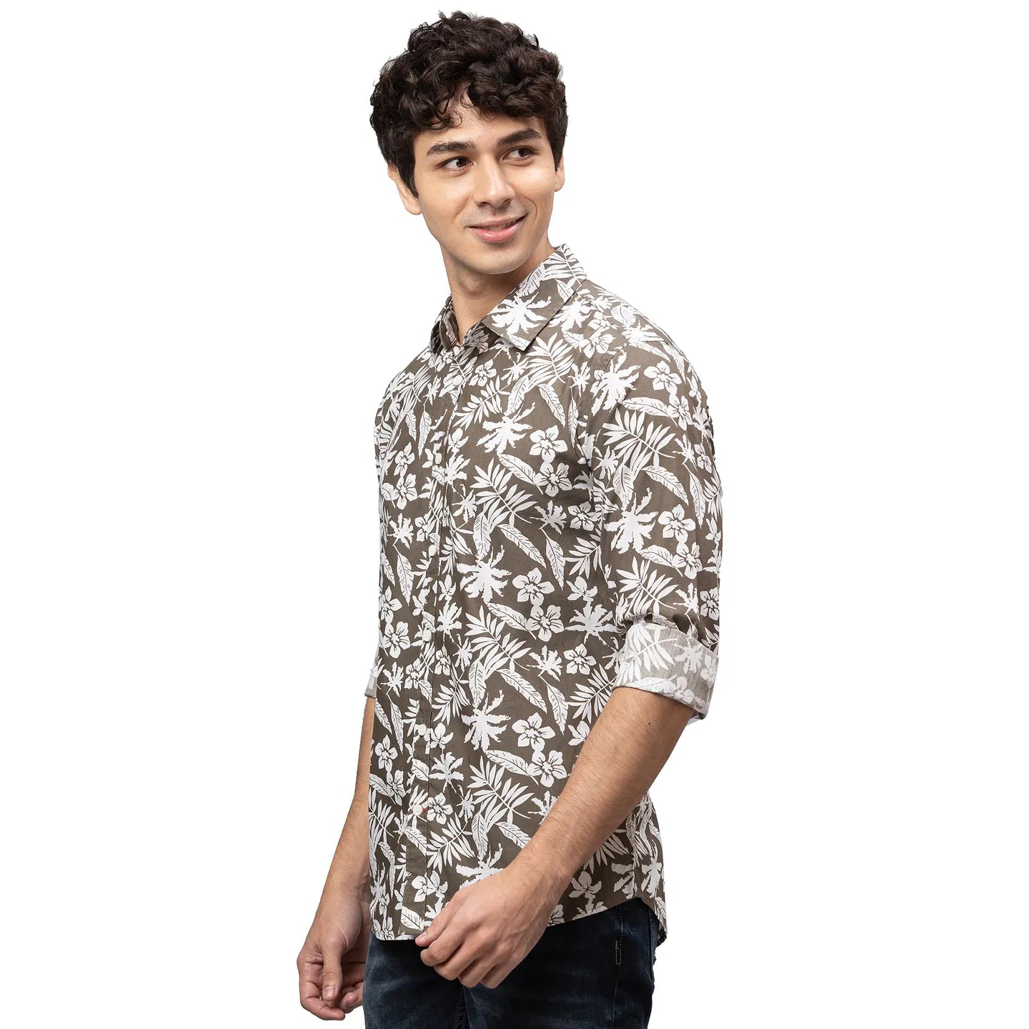 Olive Slim Straight Fit Regular Collar Long Sleeves Cotton Men's Shirt by Being Human Clothing