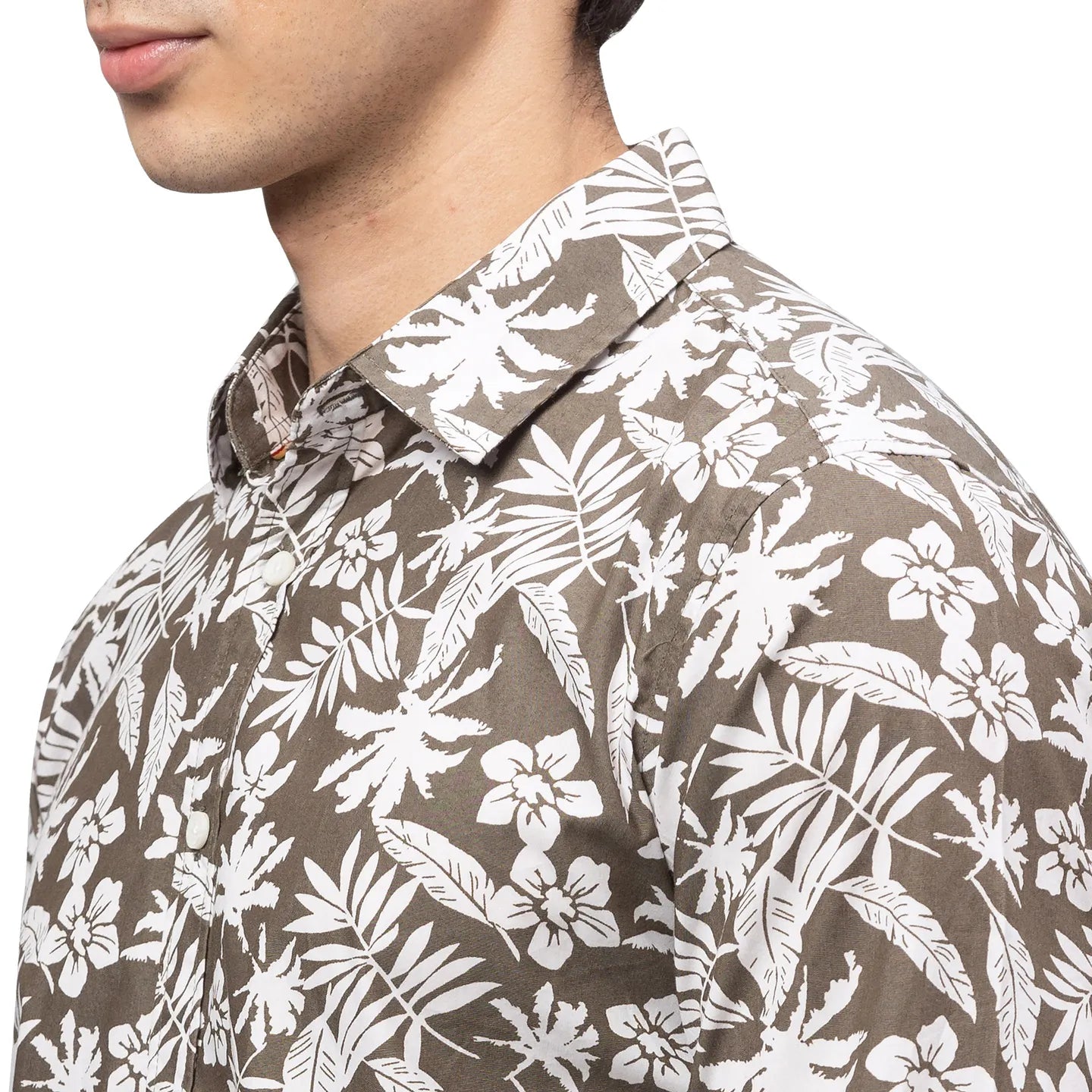 Olive Slim Straight Fit Regular Collar Long Sleeves Cotton Men's Shirt by Being Human Clothing