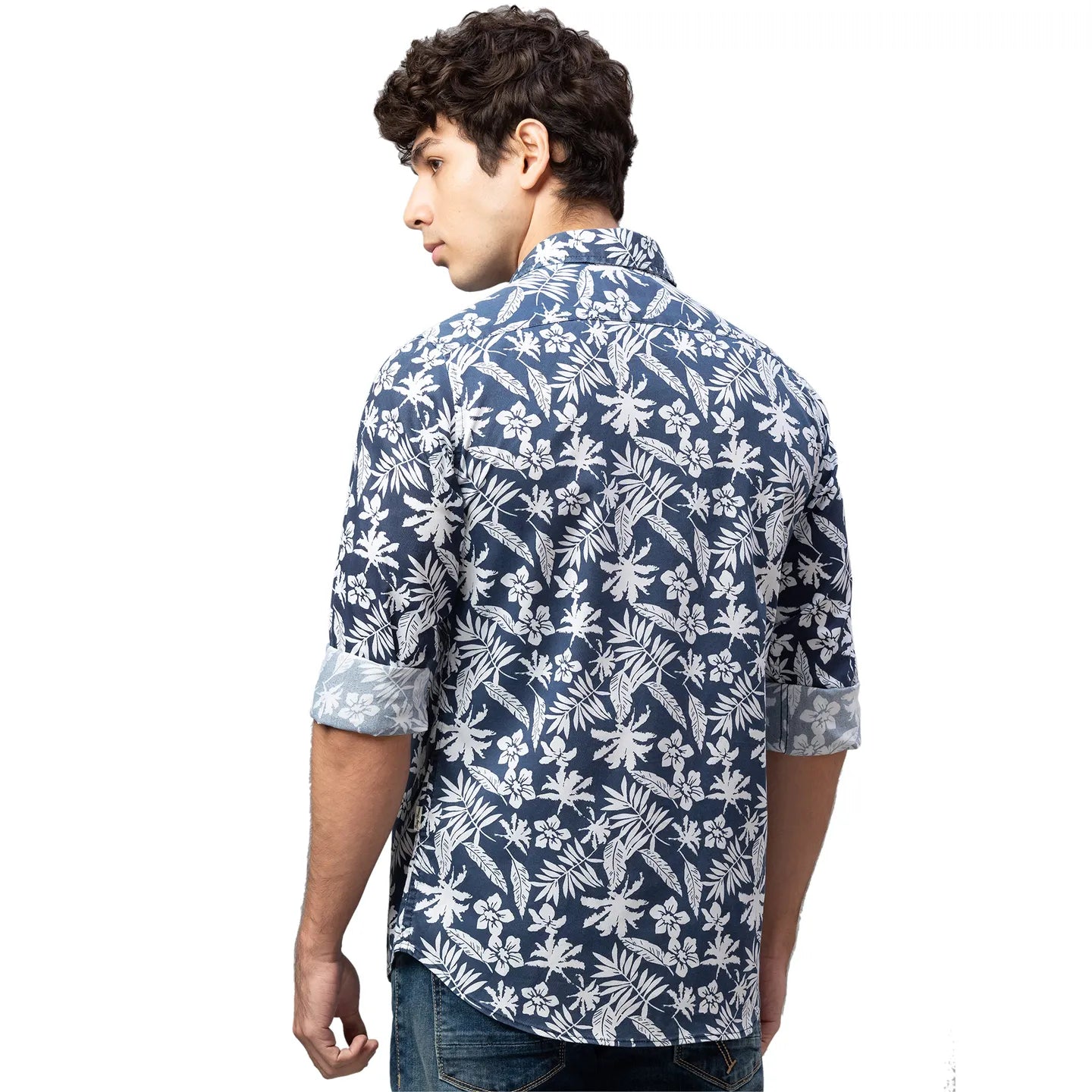 Men Slim Fit Collared Shirts-Navy by Being Human Clothing