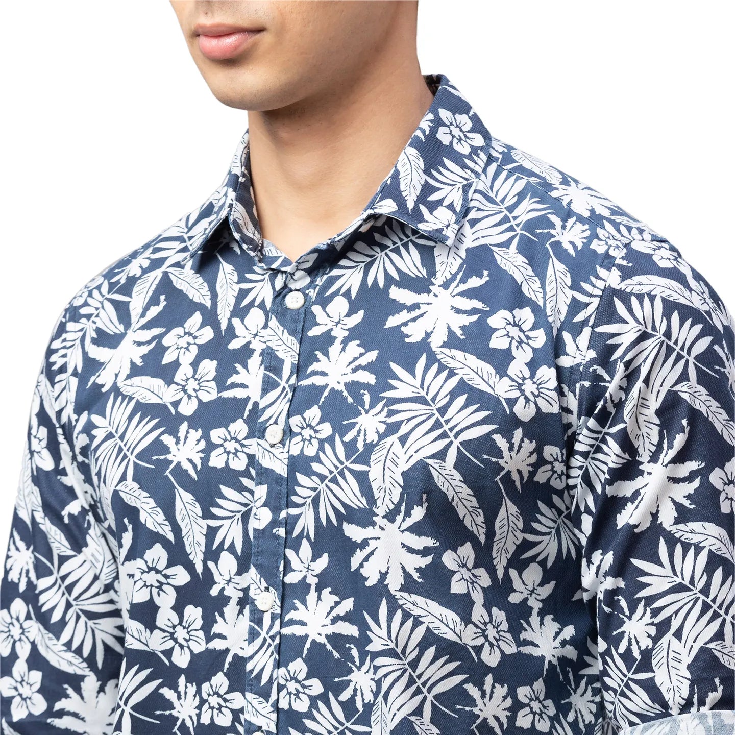 Men Slim Fit Collared Shirts-Navy by Being Human Clothing