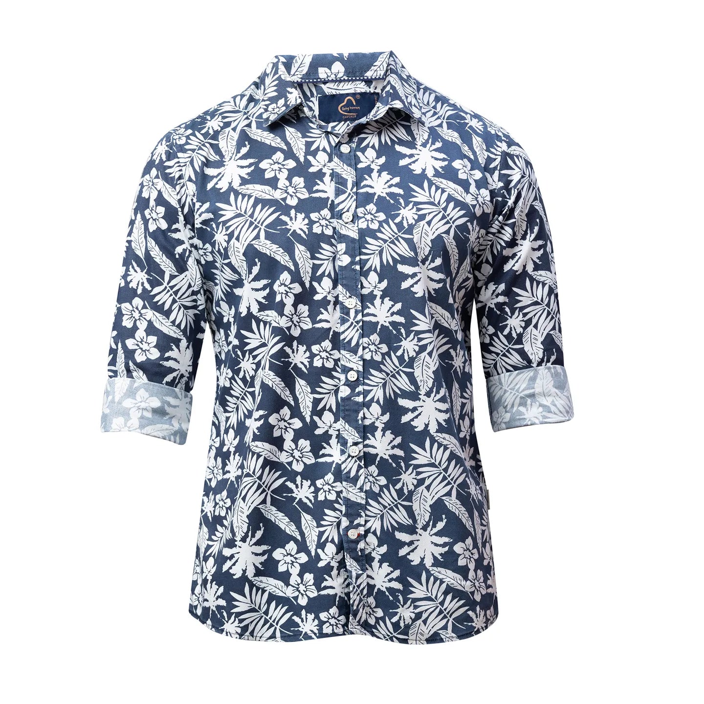 Men Slim Fit Collared Shirts-Navy by Being Human Clothing