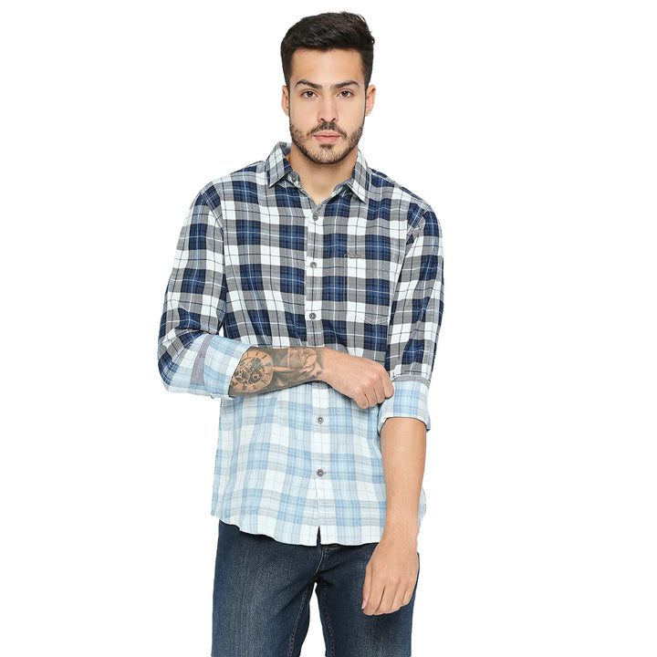 Blue Slim Straight Fit Regular Collar Long Sleeves Cotton Men's Shirt by Being Human Clothing