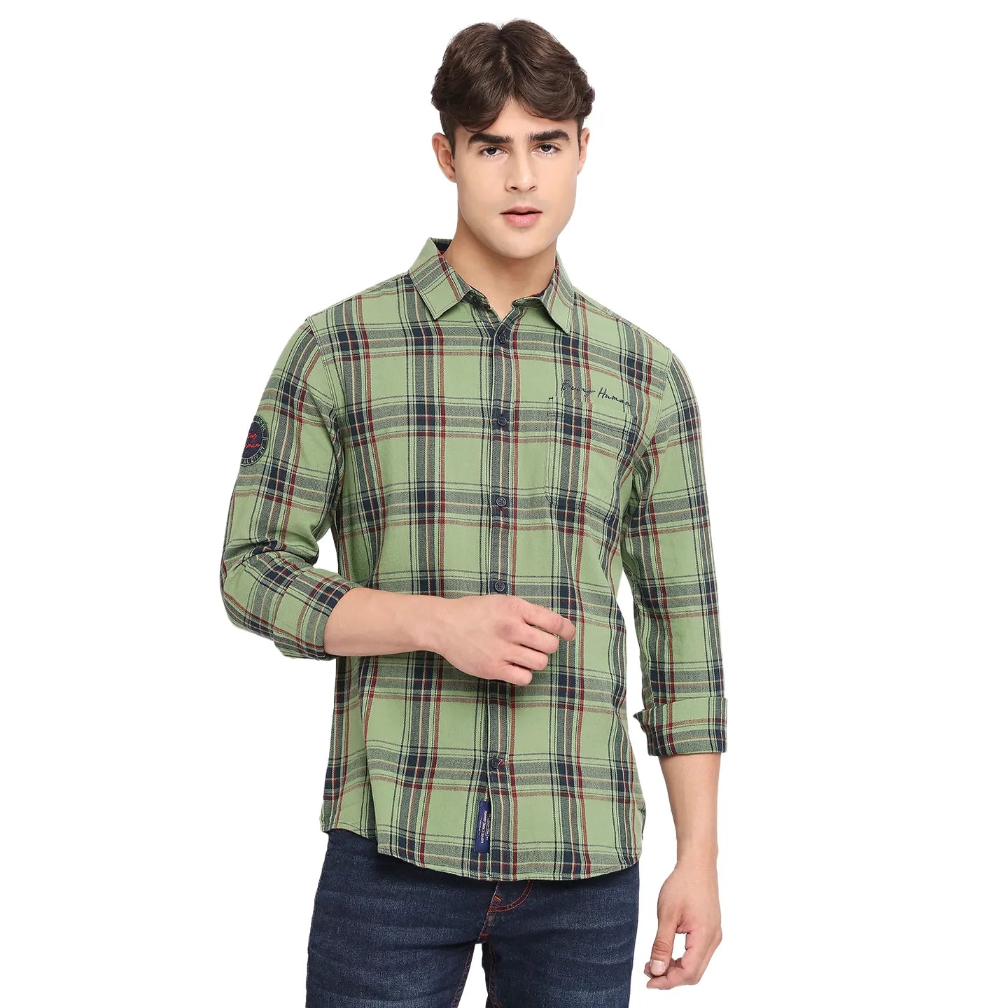 Being Human Clothing Men Slim Fit Collared Shirts-Green