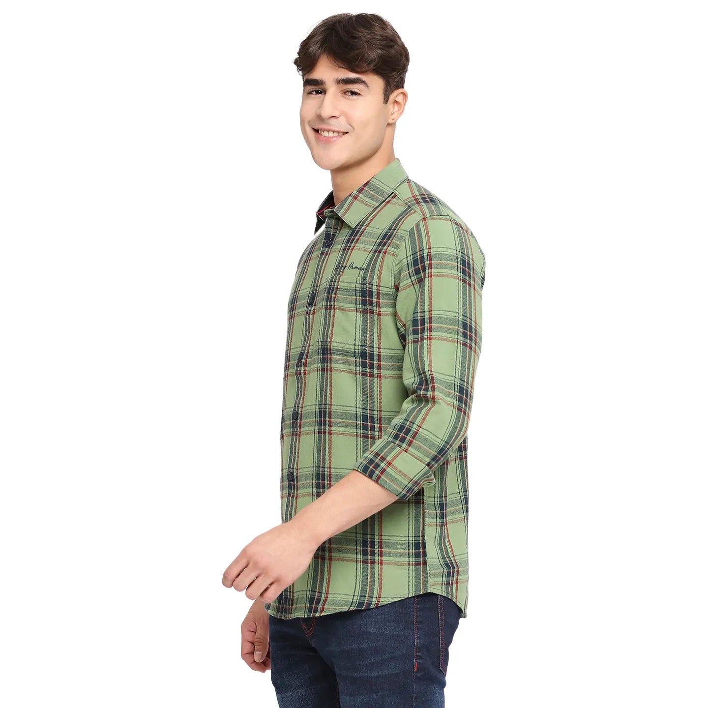 Being Human Clothing Men Slim Fit Collared Shirts-Green