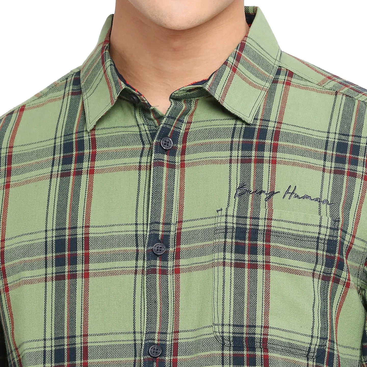 Being Human Clothing Men Slim Fit Collared Shirts-Green