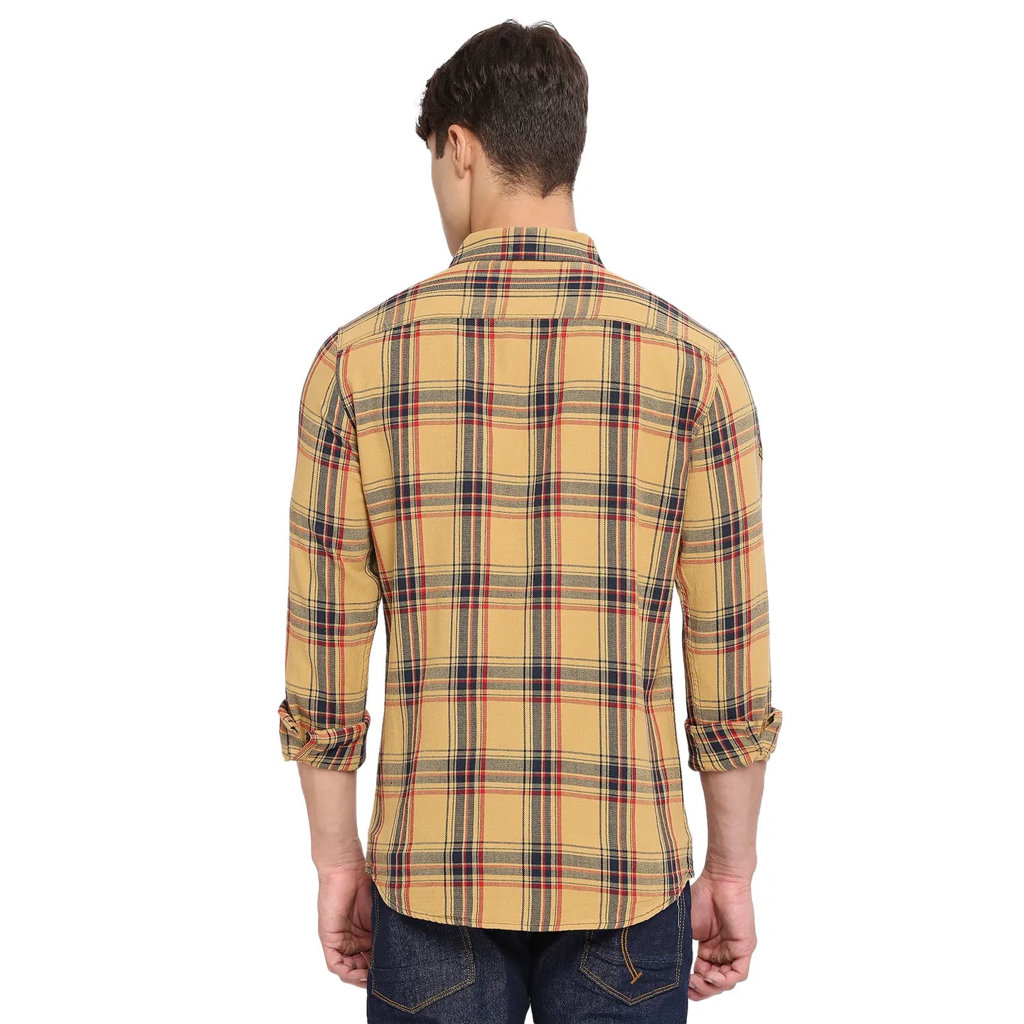Yellow Slim Straight Fit Regular Collar Long Sleeves Cotton Men's Shirt by Being Human Clothing
