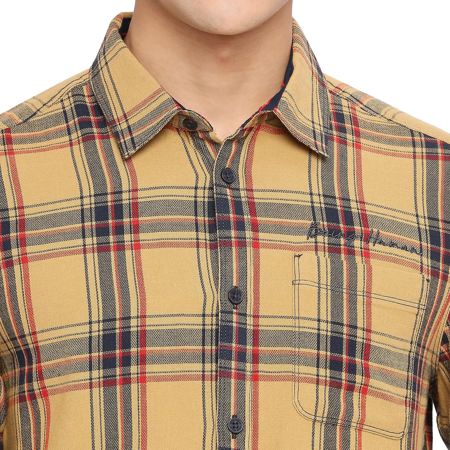 Yellow Slim Straight Fit Regular Collar Long Sleeves Cotton Men's Shirt by Being Human Clothing