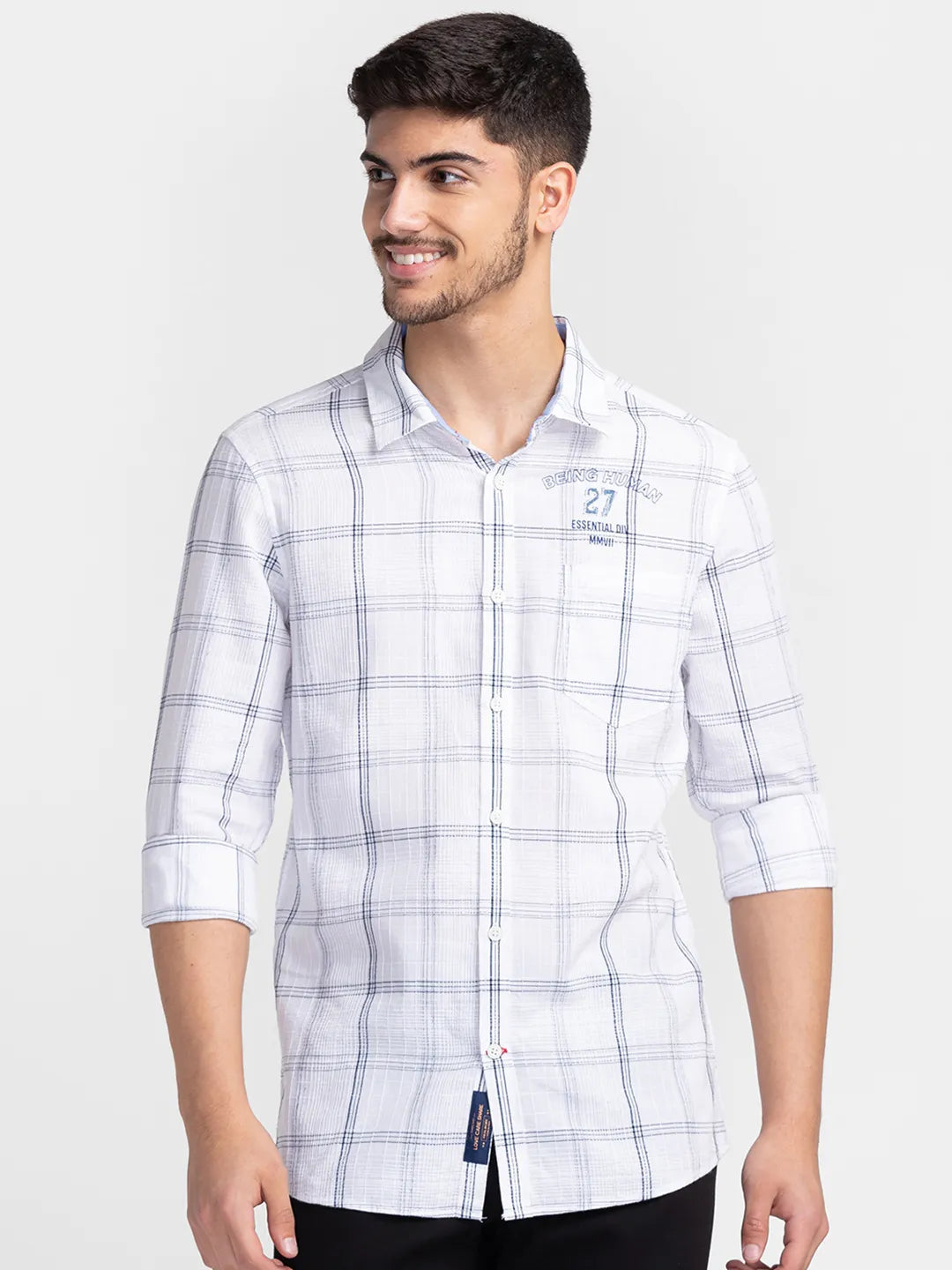 White Slim Fit Regular Collar Men's Shirt by Being Human Clothing