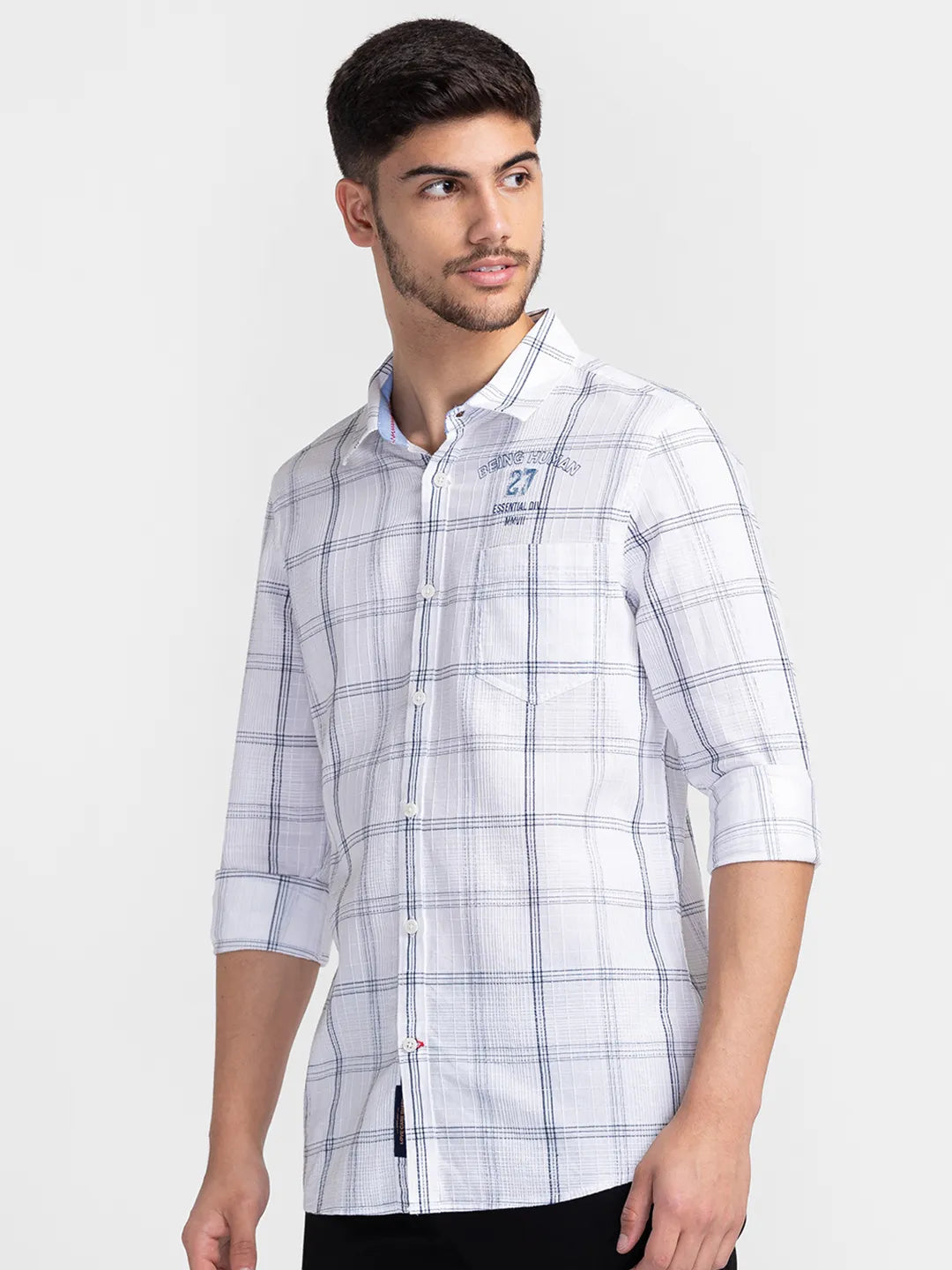 White Slim Fit Regular Collar Men's Shirt by Being Human Clothing