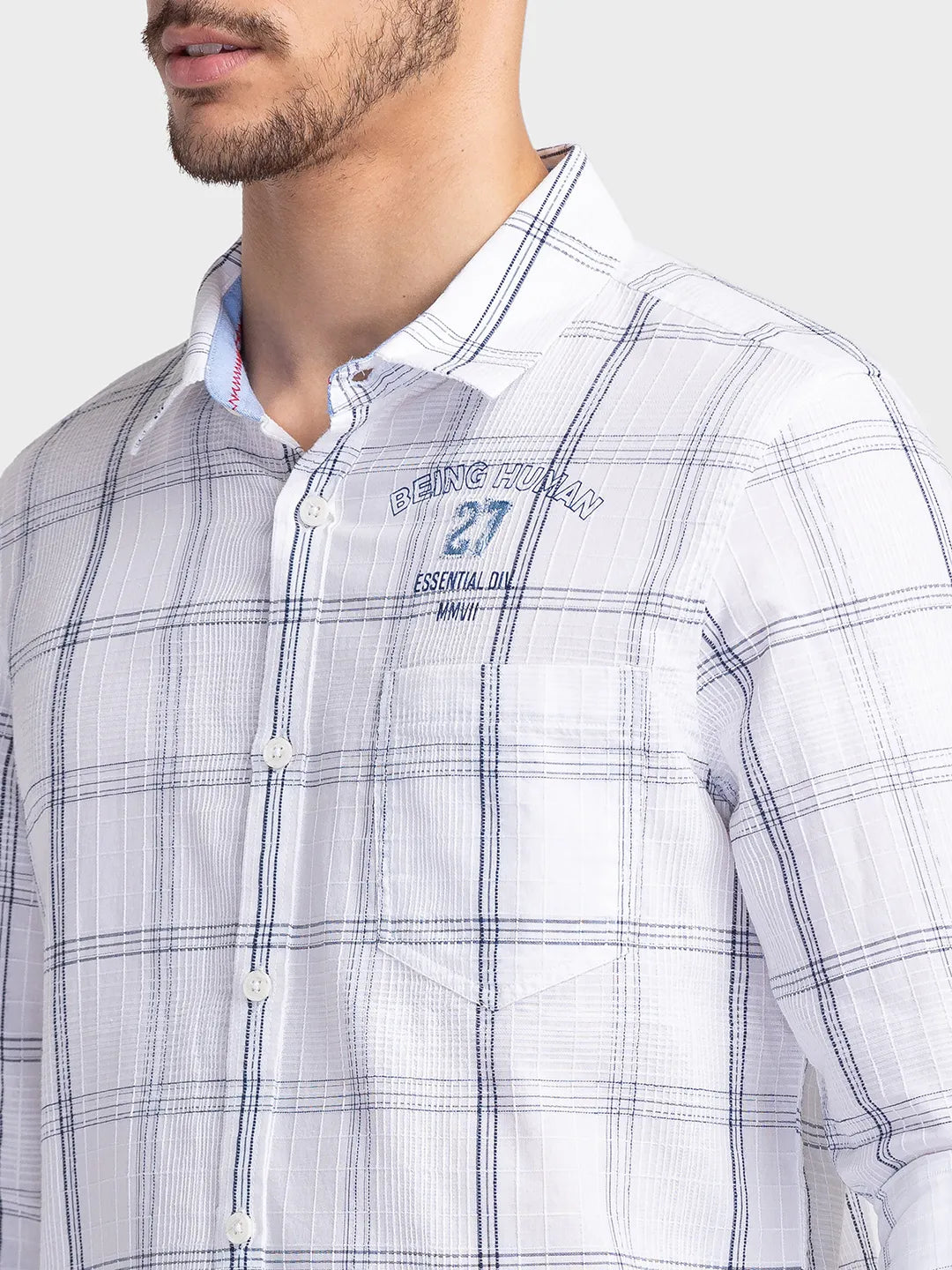 White Slim Fit Regular Collar Men's Shirt by Being Human Clothing