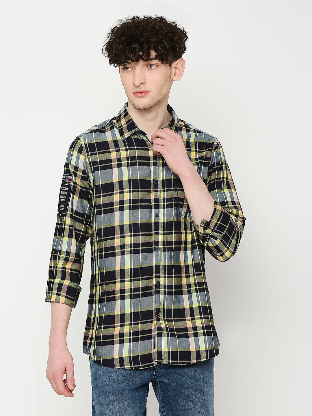 Navy Slim Fit Regular Collar Men's Shirt by Being Human Clothing