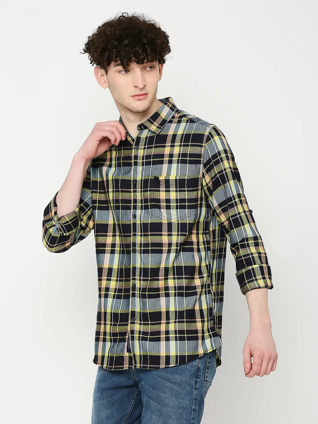 Navy Slim Fit Regular Collar Men's Shirt by Being Human Clothing