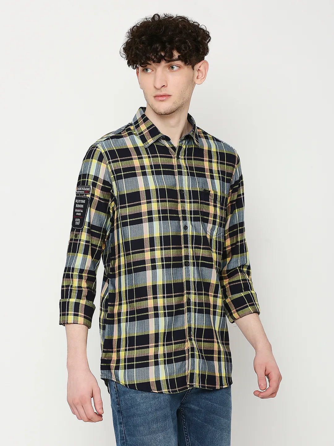 Navy Slim Fit Regular Collar Men's Shirt by Being Human Clothing