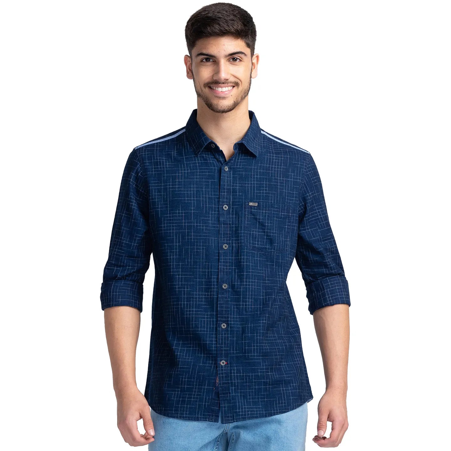 Navy Slim Fit Regular Collar Men's Shirt by Being Human Clothing