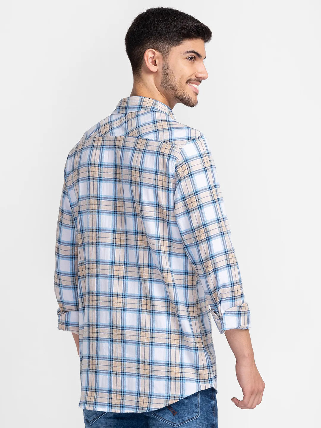 Beige Slim Fit Regular Collar Men's Shirt by Being Human Clothing