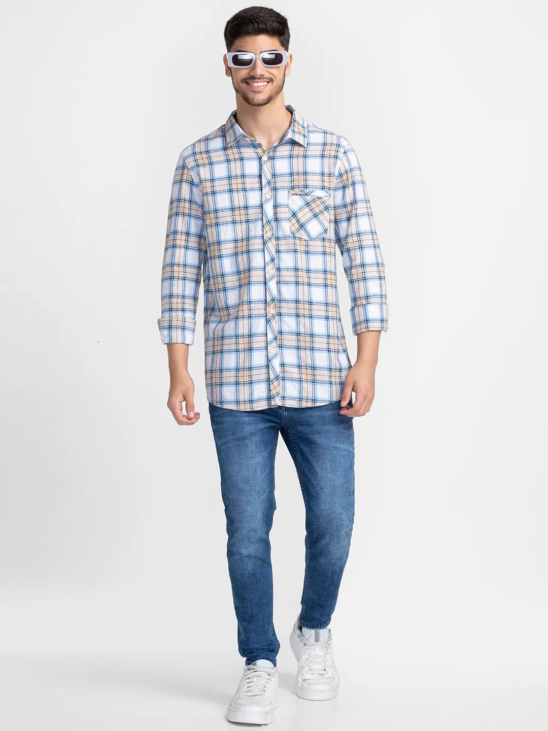 Beige Slim Fit Regular Collar Men's Shirt by Being Human Clothing