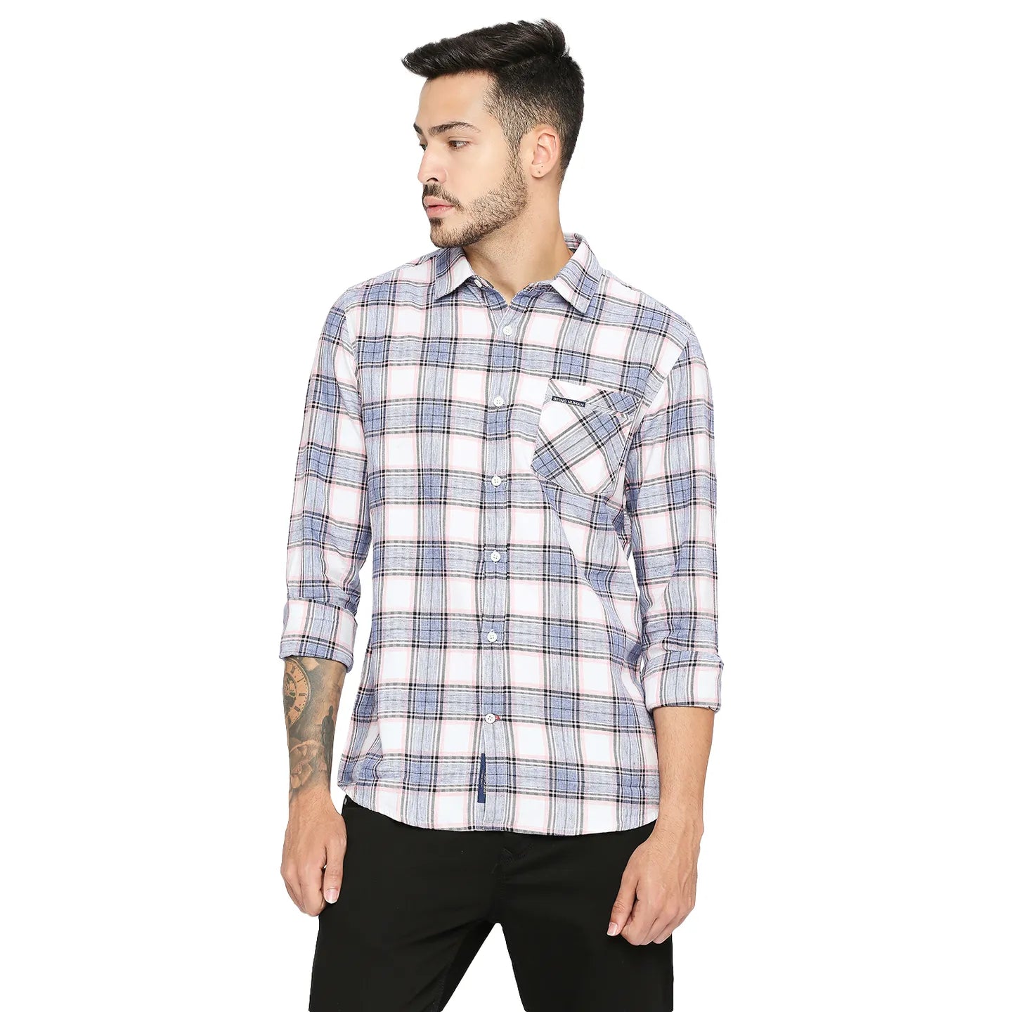 Pink Slim Straight Fit Regular Collar Long Sleeves Cotton Men's Shirt by Being Human Clothing