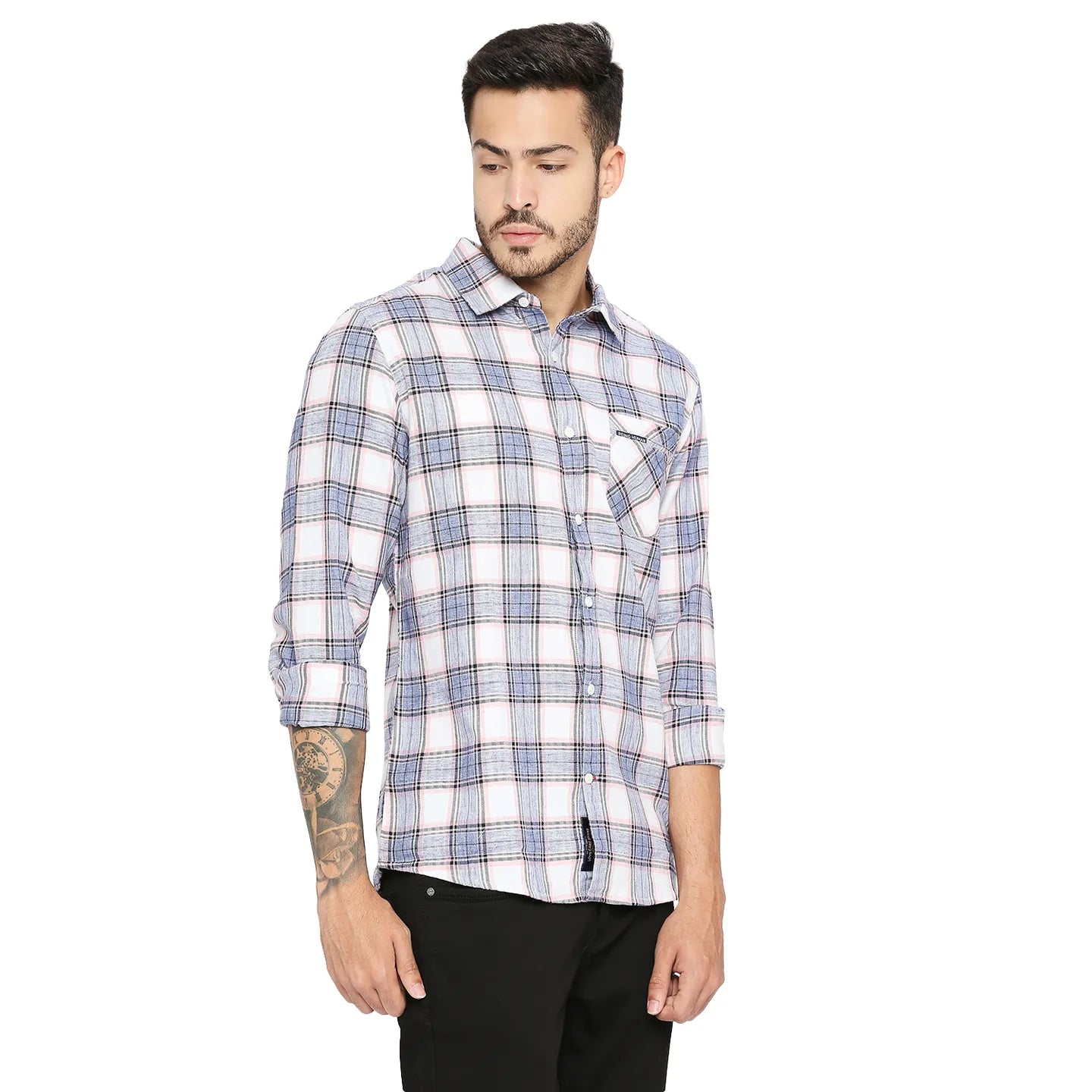 Pink Slim Straight Fit Regular Collar Long Sleeves Cotton Men's Shirt by Being Human Clothing