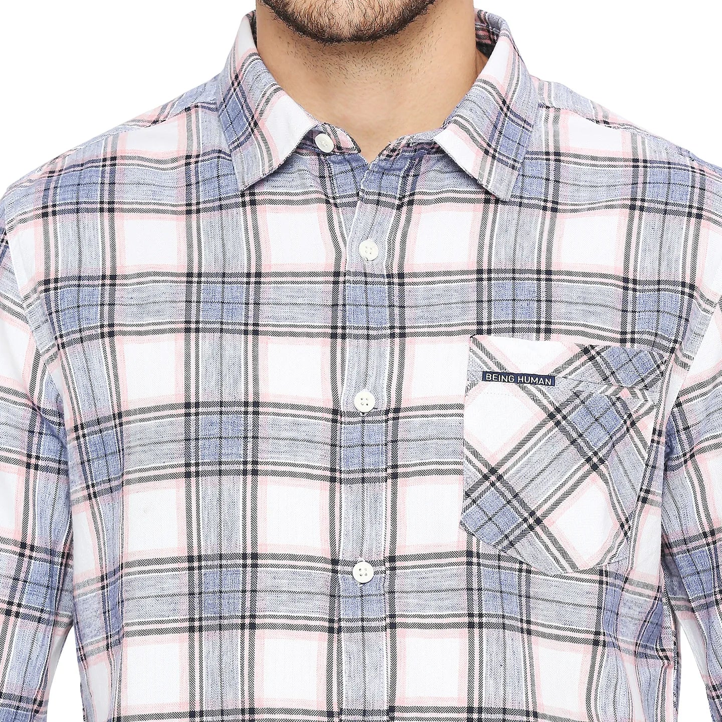 Pink Slim Straight Fit Regular Collar Long Sleeves Cotton Men's Shirt by Being Human Clothing