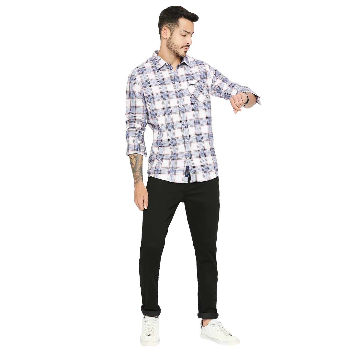 Pink Slim Straight Fit Regular Collar Long Sleeves Cotton Men's Shirt by Being Human Clothing