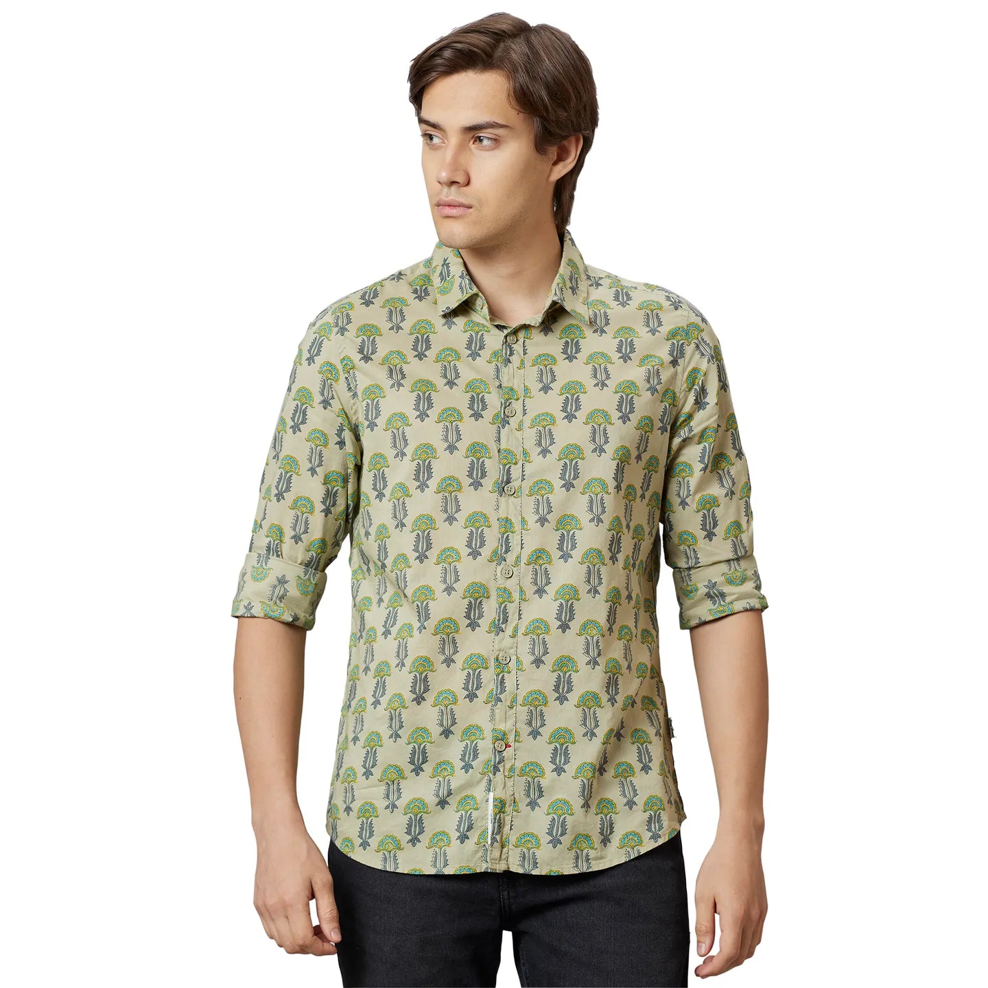 Men Slim Fit Collared Shirts-Lt.Green by Being Human Clothing