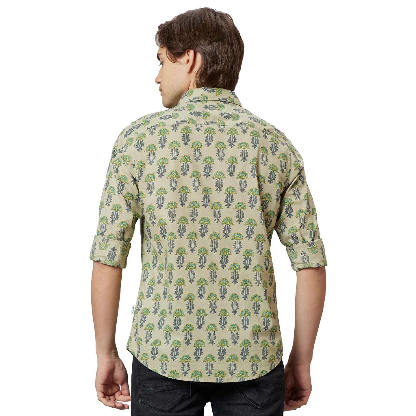 Men Slim Fit Collared Shirts-Lt.Green by Being Human Clothing