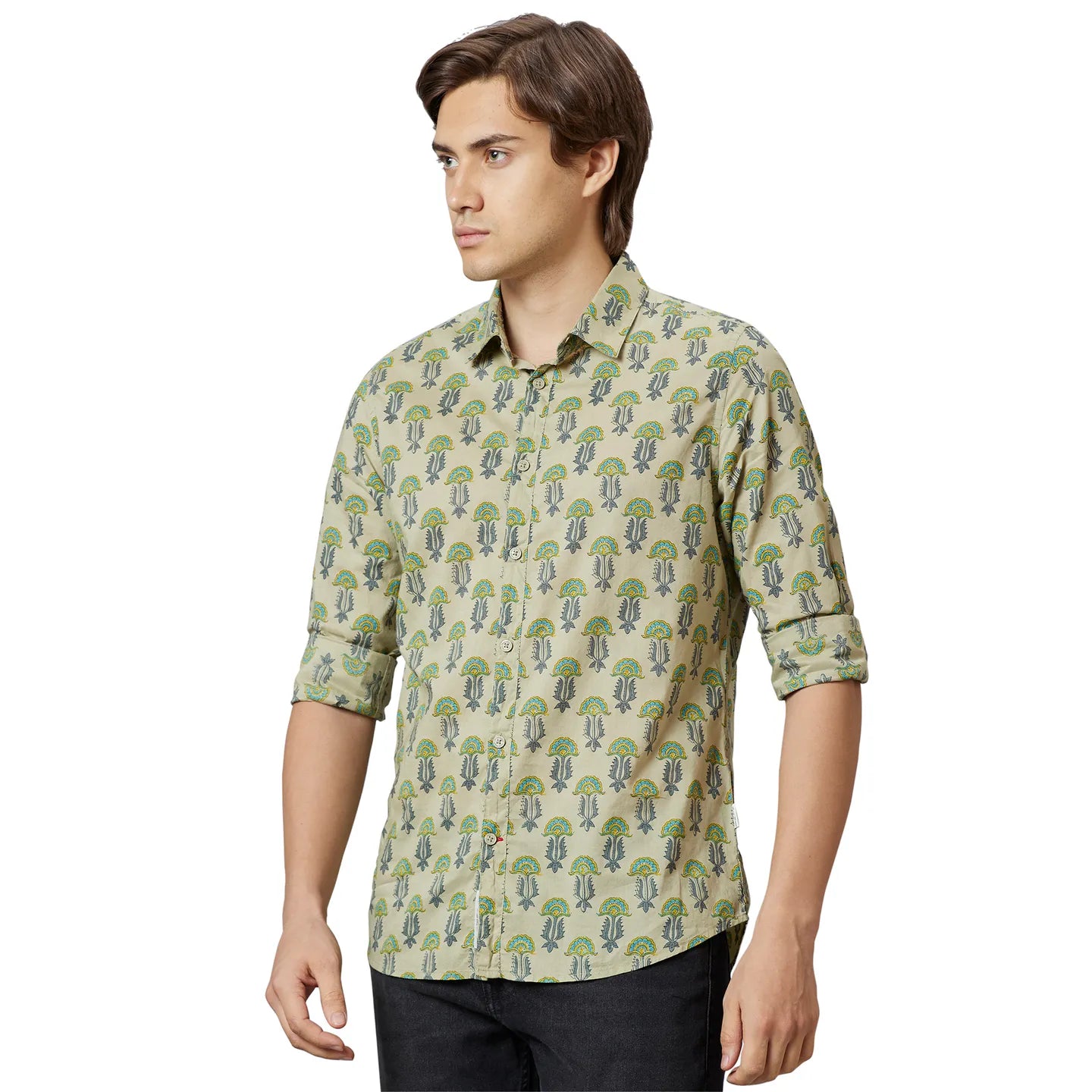 Men Slim Fit Collared Shirts-Lt.Green by Being Human Clothing