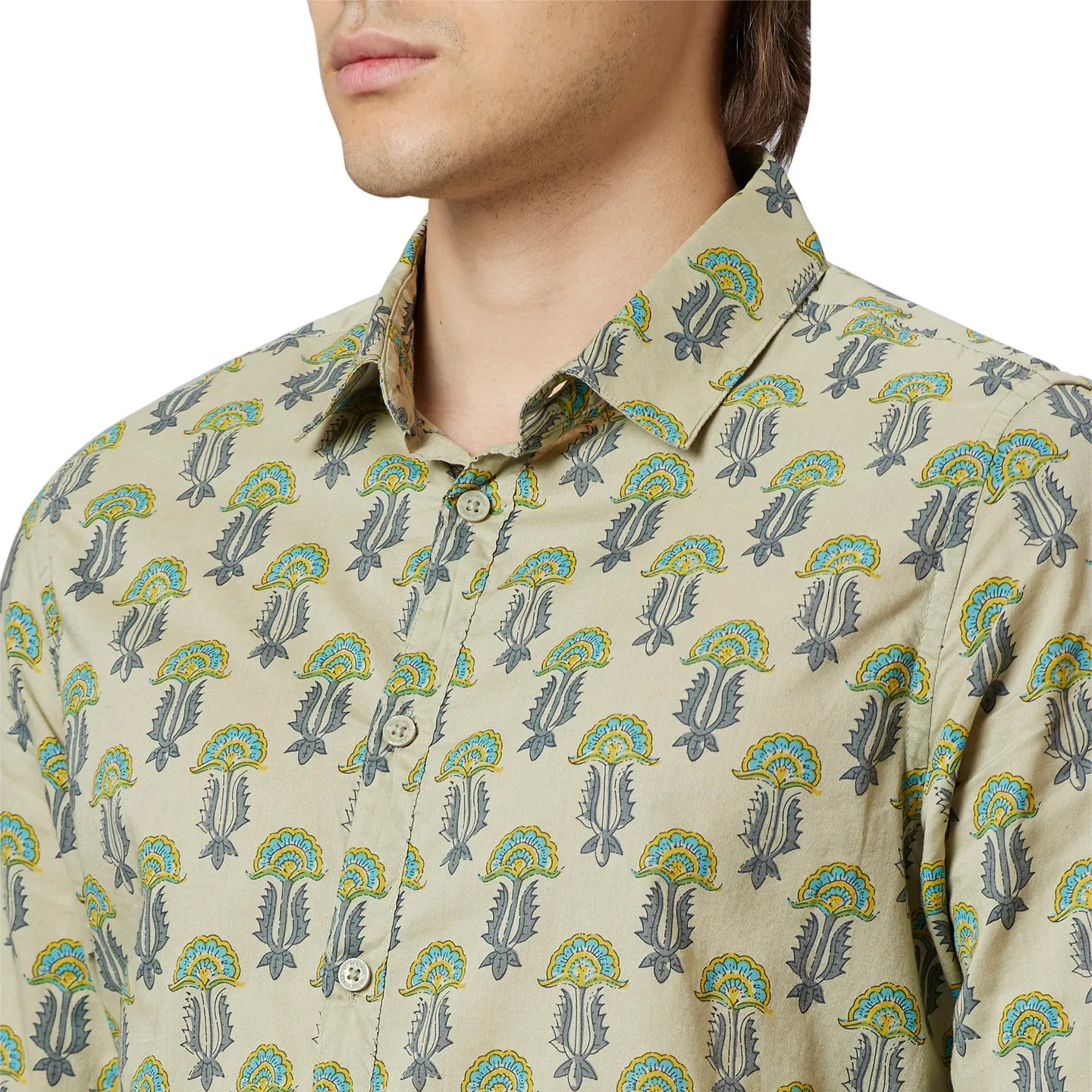 Men Slim Fit Collared Shirts-Lt.Green by Being Human Clothing