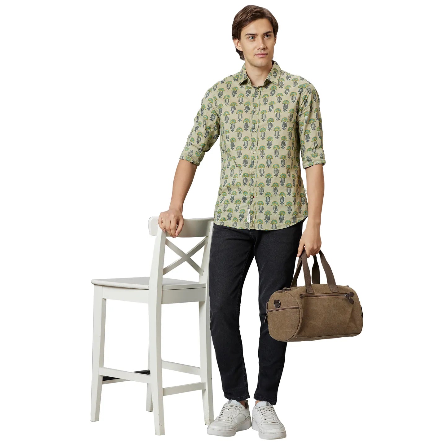 Men Slim Fit Collared Shirts-Lt.Green by Being Human Clothing