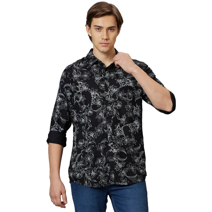 Black Slim Fit Regular Collar Men's Shirt by Being Human Clothing