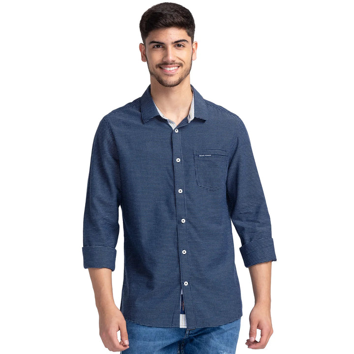 Navy Slim Fit Regular Collar Men's Shirt by Being Human Clothing