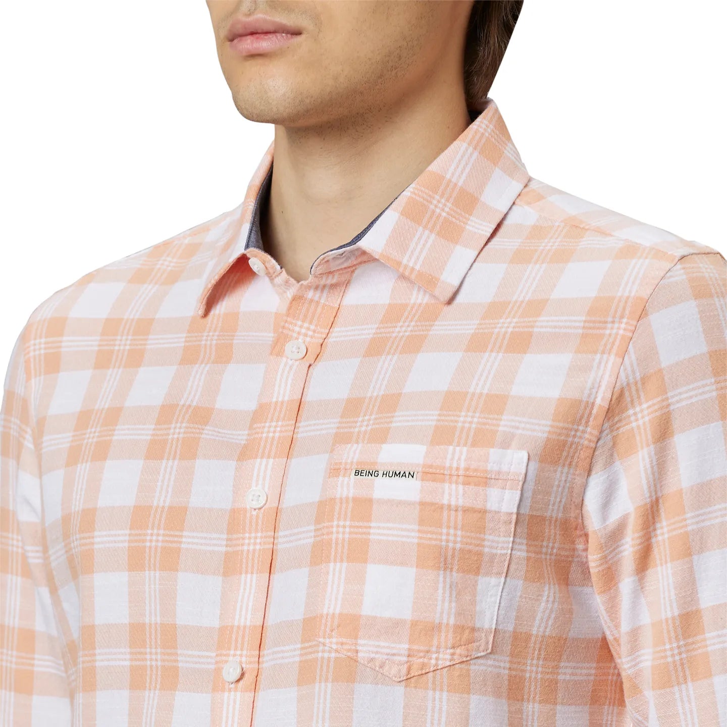 Orange Slim Straight Fit Regular Collar Long Sleeves Cotton Men's Shirt by Being Human Clothing